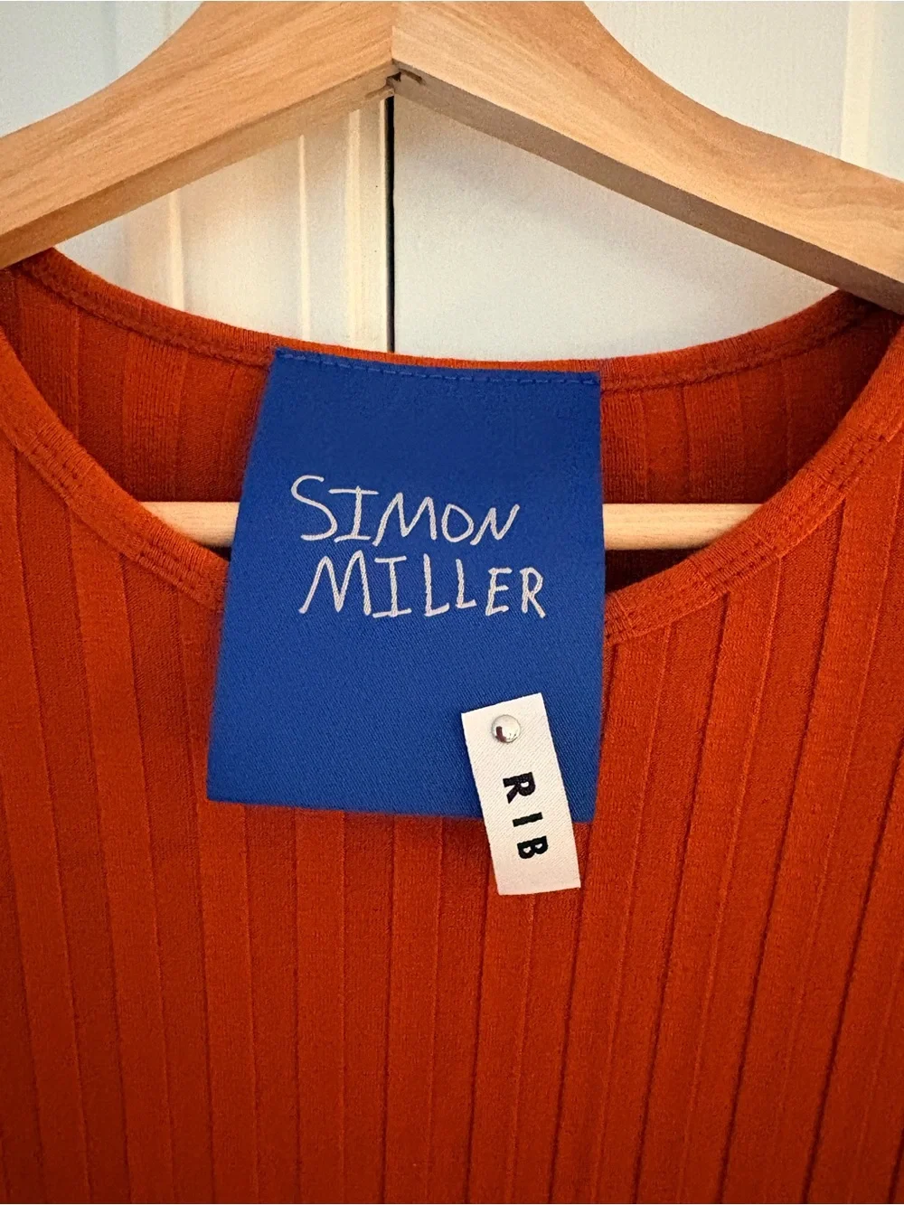 Simon Miller Orange Ribbed Long-Sleeve Midi Dress